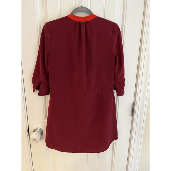 Fossil Red Orange Maroon Color Block 100% Silk Shift‎ Dress Size XS - Picture 2 of 6
